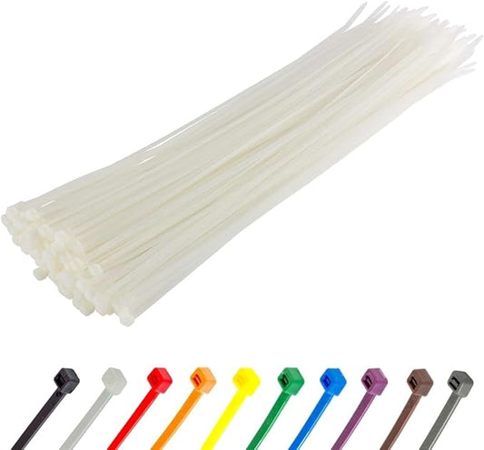 GTSE 8 Inch White/Clear Zip Ties, 100 Pack, 18lb Strength, UV Resistant Strong Nylon Cable Ties, Self-Locking 8" Tie Wraps