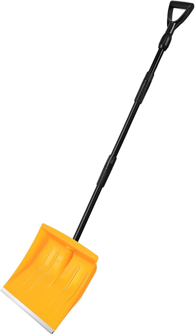 Snow Shovel for Driveway Stairs Decks Garage Snow Removal with Telescopic 52-59 inch Long Handle Lightweight Household Snow Shovel for Soft and Light Snow Removal (16 inch Wide)