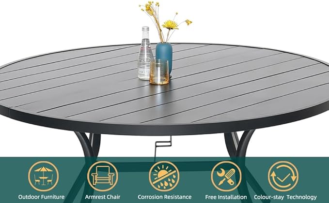 7-Piece Outdoor Dining Set, 48'' Round Table with 6 Stackable Chairs All Weather Furniture Set - Cherry
