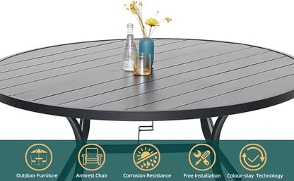 7-Piece Outdoor Dining Set, 48'' Round Table with 6 Stackable Chairs All Weather Furniture Set - Beige Grey