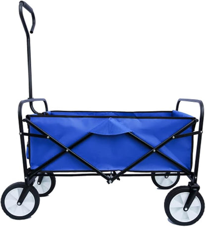 Folding Garden Cart,Utility Collapsible Wagon,Outdoor Camping Beach Cart with Handle and Wheels (Blue)