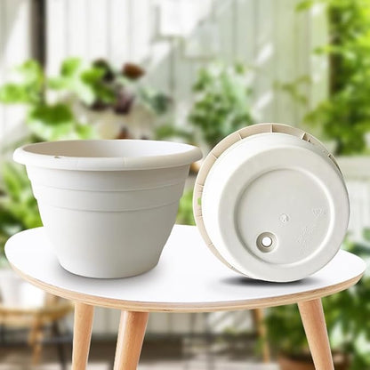 Plant Pots Set of 5, 10" Outside Diameter Flower Pots, 8.5" Inner Diameter Plant Planters with Drainage Hole, Durable Garden Pots Perfect for Indoor & Outdoor Plant Planting, Decor, White