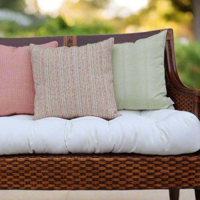 RSH DECOR: Sunbrella Play Square Throw Pillows Set of 4 | 17" x 17" | Water and Fade-Resistant Performance Fabric | Outdoor Pillow Covers with Down-Alternative Inserts | Play Oat