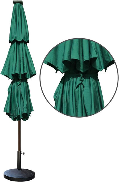 EliteShade USA 10-Year-Non-Fading Solar 9ft 3 Tiers Market Umbrella with 80 LED Lights Patio Umbrellas Outdoor Table with Ventilation,Forest Green
