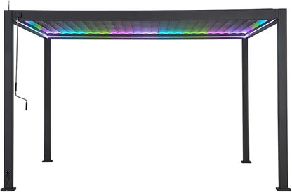 MIRADOR 111S LED Louvered Pergola Gazebo, 10Ft x 13Ft, Integrated LED Strip Lights, Full Aluminum Frame, Adjustable Roof, Outdoor, Durable, Charcoal