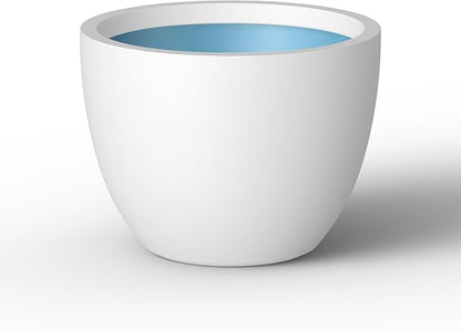 Kante 17.3 Inch Round Concrete Planter - Classic Large Indoor/Outdoor Plant Pot with Drainage Hole and Rubber Plug, Suitable for Gardens and Patios, White Finish with Aqua Blue Interior