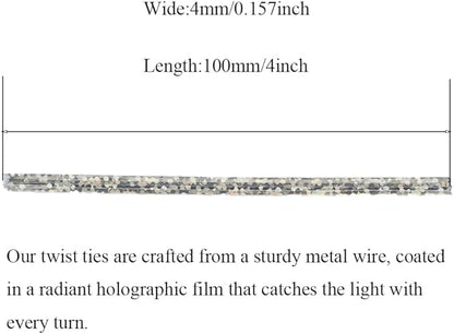HAHIYO 300Pcs 4inches Holographic Silver Metal Twist Ties Bread Candy Coffee Bag Ties Plant Garden Twist Ties for Cellophane Treat Bags Gift Wraping Bags Plastic Bags Party Cake Present Art Crafts