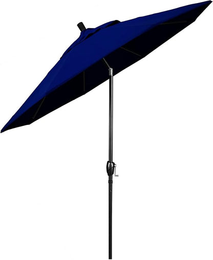 California Umbrella 9' Rd Pacific Trail Series Aluminum Patio Umbrella, Crank Lift, Push Button Tilt, Black Finish, Sunbrella True Blue Fabric