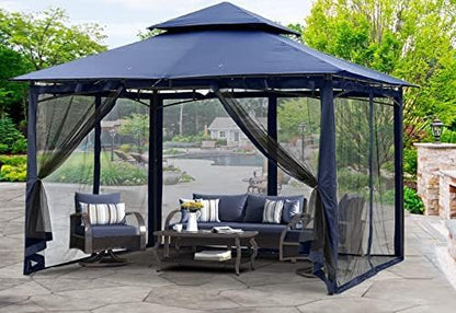 MASTERCANOPY Outdoor Garden Gazebo for Patios with Stable Steel Frame and Netting Walls (10x12,Navy Blue)