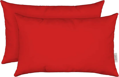 RSH DECOR: Sunbrella Lumbar Throw Pillows Set of 2 | 20" x 12" | Water and Fade-Resistant Performance Fabric | Outdoor Pillow Covers with Down-Alternative Inserts | Canvas Jockey Red