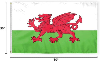 AGAS Wales Flag 3x5 ft Double Stitched Hem 100% Polyester Metal Grommets Indoor Welsh National Flag