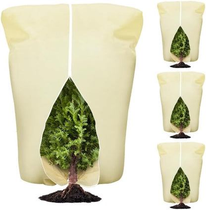 4 Pcs Plant Covers Frost Protection Bag 71" x 47" Winter Reusable Plants Jacket with Drawstring Shrub Protection Wraps Bags Frost Blanket for Winter Outdoor Garden Plants