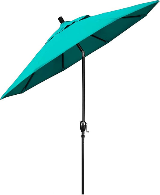California Umbrella 9' Rd Pacific Trail Series Aluminum Patio Umbrella, Crank Lift, Push Button Tilt, Black Finish, Sunbrella Aruba Fabric