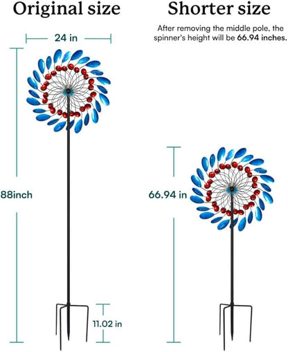 Solar Wind Spinners Outdoor, Colorful Large Garden Wind Spinners with Stake, Lawn Decor Windmill for Yard, Patio, Backyard (24'' W x 88'' H)