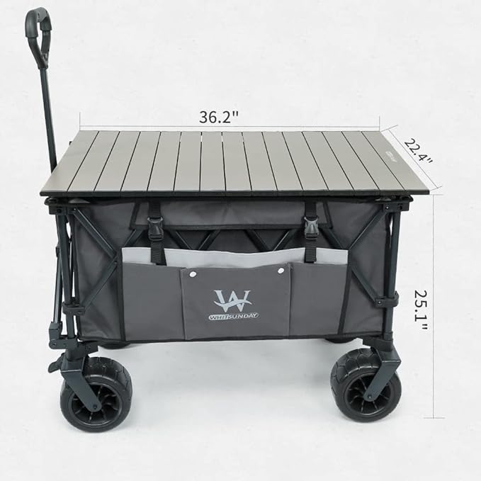 Whitsunday Collasible Wagon, Large Capacity 400Lbs, All-Terrain Wheels Heavy Duty Utility Wagon for Gardening Shopping Fishing Camping Outdoor Picnic Grey
