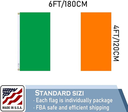 Ireland Flag 4x6 FT 100% Made in The USA-Heavy Duty Vibrant Colors Double Sided Irish National Flag with 2 Brass Grommets for Home/Company/Indoor Outdoor Decoration