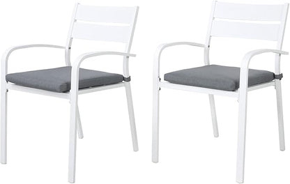 Soleil Jardin Outdoor Aluminum 2-Piece Patio Dining Chairs with Cushions, Stackable Bistro Chairs for Balcony, Garden, Backyard, White Finish & Grey Cushion