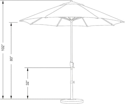 California Umbrella 9' Round Sunbrella Aluminum Outdoor Deck, Pool or Patio Umbrella, Crank Lift, Auto Tilt, Bronze Pole, Regatta