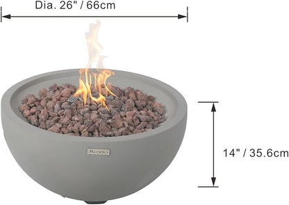 AMS Fireplace | Modeno Nantucket Package | Light Gray Liquid Propane Gas Fire Pit Table for Outside Patio Bundle with Tank Cover and SS Burner Lid | Free Ice Bucket