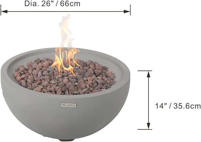 AMS Fireplace | Modeno | Nantucket | Firepit Table | Cover and Lava Rocks Included | (Fuel: Liquid Propane - Light Gray)