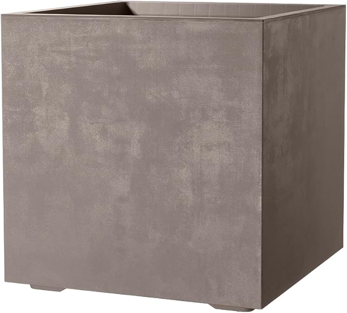 Deroma Millennium 10” Cube Planter | Light & Durable Plastic | Indoor or Outdoor Square Pot for Patio/Porch | Includes Water Reserve & Drain Plug | Trendy Planter for Plants, Flowers, Garden | Sand