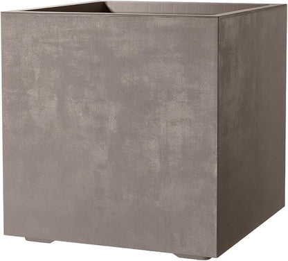 Deroma Millennium 10” Cube Planter | Light & Durable Plastic | Indoor or Outdoor Square Pot for Patio/Porch | Includes Water Reserve & Drain Plug | Trendy Planter for Plants, Flowers, Garden | Sand
