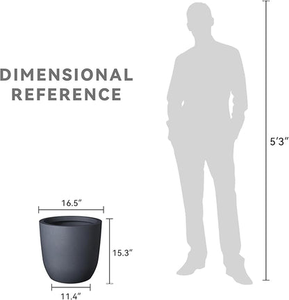 Kante 16.5" Dia Round Concrete Planter, Large Outdoor Modern Indoor Decorative Plant Pots with Drainage Hole and Rubber Plug for Home and Garden, Charcoal