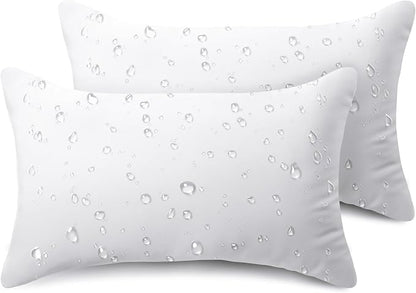 Phantoscope Pack of 2 Premium Outdoor Pillow Inserts, Dual Usage Waterproof Throw Pillows No Cover Needed, Decorative Couch Sham Cushion Stuffer Patio Couch Tent, White 12 x 20 Inches