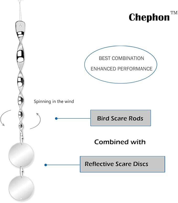 Bird Scare Rods with Reflective Discs Reflectors - Bird Spinner Scare Device of Twisting Rods and Disks to Keep Birds Away Like Woodpecker and Pigeon - 6 Pack