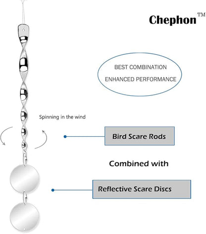 Bird Scare Rods with Reflective Discs Reflectors - Bird Spinner Scare Device of Twisting Rods and Disks to Keep Birds Away Like Woodpecker and Pigeon - 6 Pack