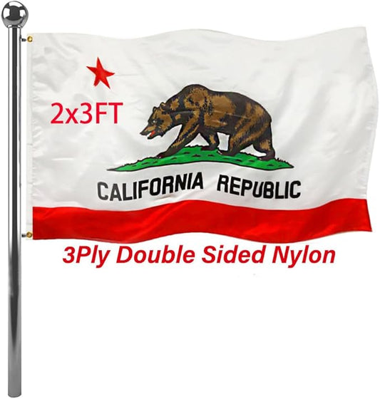 Jayus Double Sided California Ca State Flags 2x3 FT Outdoor - 320D Heavy Duty Nylon Republic of Californian Cali Bear Flag Banner with 2 Grommets