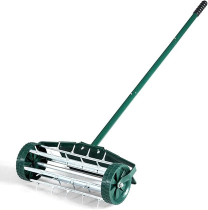 S AFSTAR Rolling Lawn Aerator with Fender, 18-Inch Hand-Push Lawn Aerator Roller W/50-Inch Anti-Slip Handle & Tine Spikes, Heavy-Duty Spike Soil Aeration Tool, Manual Lawn Aerator for Dirt Sand Clay