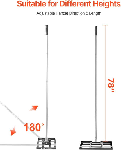 VEVOR Lawn Leveling Rake, Lawn Leveler with 78 in Handle, 17x10 in Ground Plate, Rust-Resistant Carbon Steel Soil Leveler, 5 Heights Adjustable, Effort Saving Lawn Leveling Tool for Yard Golf Court