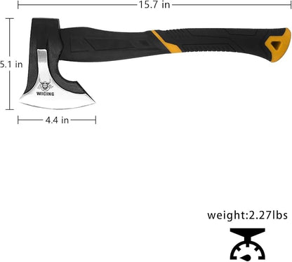 Splitting Axe, 15-inch Camping Hatchet, Chopping Axe 1065 High Manganese Steel and Ergonomic Fiberglass Handle