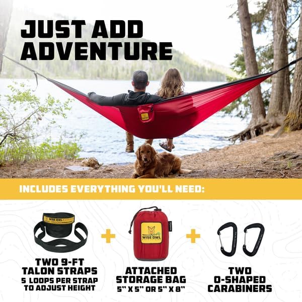 Wise Owl Outfitters Camping Hammock – 500lbs Portable Hammock with Tree Straps - Travel, Backpacking, Hiking, Outdoors Camping Gear - Single or Double