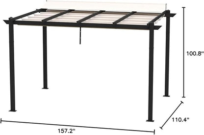Domi Outdoor Living 9’ x 13’ Outdoor Retractable Pergola Against The Wall with Weather-Resistant Canopy Aluminum Garden Pergola Patio Grill Gazebo for Courtyard(Beige Canopy)