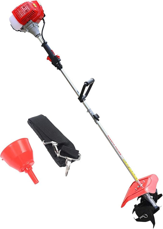 Gas Powered Tiller Cultivator 42.7CC 2-Stroke Handheld Garden Rotary Cultivator Rototiller Cordless for Gardening, Sandy Land, Loose Soil, Cultivation of Cash Crops