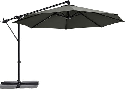 ABCCANOPY 10FT Cantilever Umbrella Offset Hanging Patio Umbrella with Base Stand Rotate and Tilt，Suitable for Garden, Lawn, Backyard（Dark Grey）