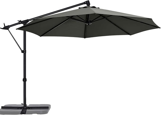 ABCCANOPY 10FT Cantilever Umbrella Offset Hanging Patio Umbrella with Base Stand Rotate and Tilt，Suitable for Garden, Lawn, Backyard（Dark Grey）