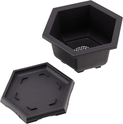 PINGEUI 4 Pack Plastic Bonsai Pot, 7.5 Inches Bonsai Training Pots with Drainage Humidity Tray, Large Bonsai Plant Tree Pots for Garden, Yard, Balcony
