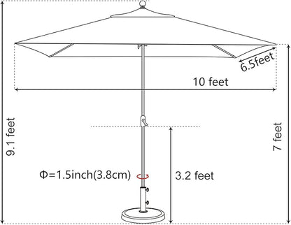 EliteShade USA 10-Year-Non-Fading 6.5x10Ft Rectangular Market Umbrella Patio Umbrella Outdoor Table Umbrella with Ventilation, Sunflower Yellow
