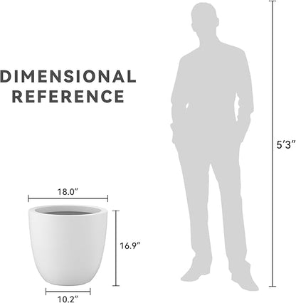 Kante 18 Inch Dia Round Concrete Planter, Indoor Outdoor Large Plant Pot with Drainage Hole and Rubber Plug for Home Patio Garden, Pure White