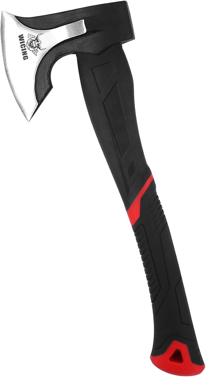 15 inch Hatchet for Small to Medium Size Kindling, Splitting Axe 1065 High Manganese Steel and Ergonomic Fiberglass Handle, 2.3 pounds