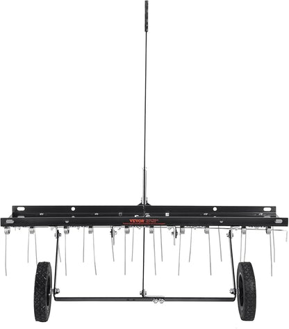 VEVOR Tow Behind Dethatcher, 40-inch Tow Dethatcher with 20 Spring Steel Tines, Lawn Dethatcher Rake for ATV or Mower, Tow Behind Lawn Rake with Lift Handle for Garden Farm Grass