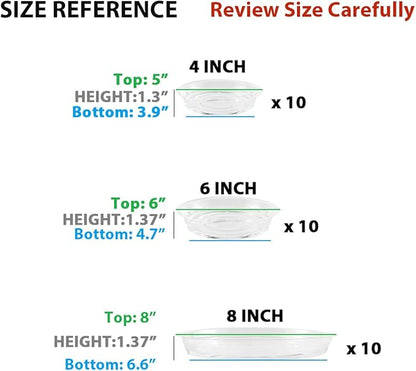 30 Pack Clear Plant Saucers for Indoors (4, 6, 8 inch) Flower Pot Saucers for Potted Plants Plant Plate Set Plant Trays for Indoors No Holes Plant Trays for Pots Plant Drip Trays Bulk