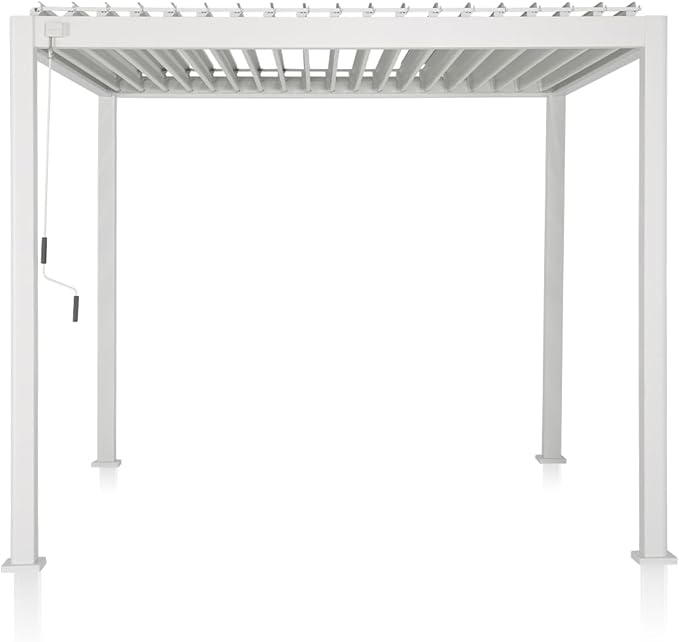 Mirador 111S Round Louvered Pergola Gazebo, 10Ft x 10Ft, Full Aluminum Frame, Adjustable Roof, Outdoor, Durable, White