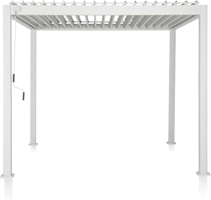 Mirador 111S Round Louvered Pergola Gazebo, 10Ft x 10Ft, Full Aluminum Frame, Adjustable Roof, Outdoor, Durable, White
