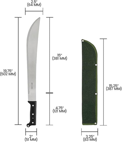 Zenport MP15 Machete with Sheath, 15-Inch, 15 Inch Carbon Steel Blades, Silver/Black
