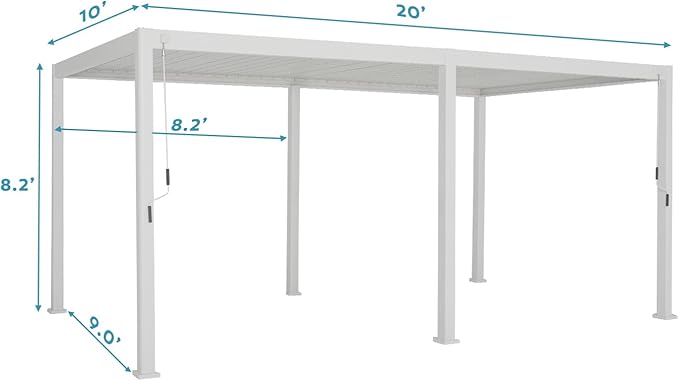 Mirador 111S Round Louvered Pergola Gazebo, 10Ft x 20Ft, Full Aluminum Frame, Adjustable Roof, Outdoor, Durable, White