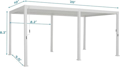 Mirador 111S Round Louvered Pergola Gazebo, 10Ft x 20Ft, Full Aluminum Frame, Adjustable Roof, Outdoor, Durable, White